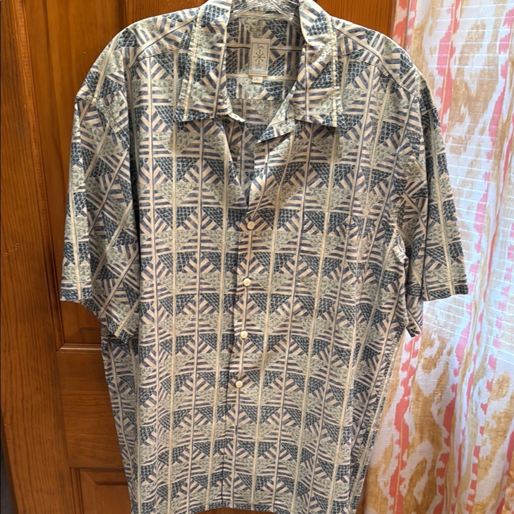 Burma Bibas Blue and Cream Casual Button Down Shirt